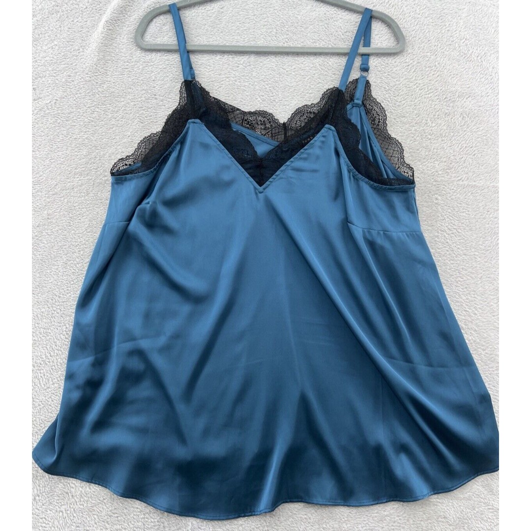 Torrid Tank Womens Sz 0 Satin Lace Trim Cami Blue Black Top Spaghetti Strap
