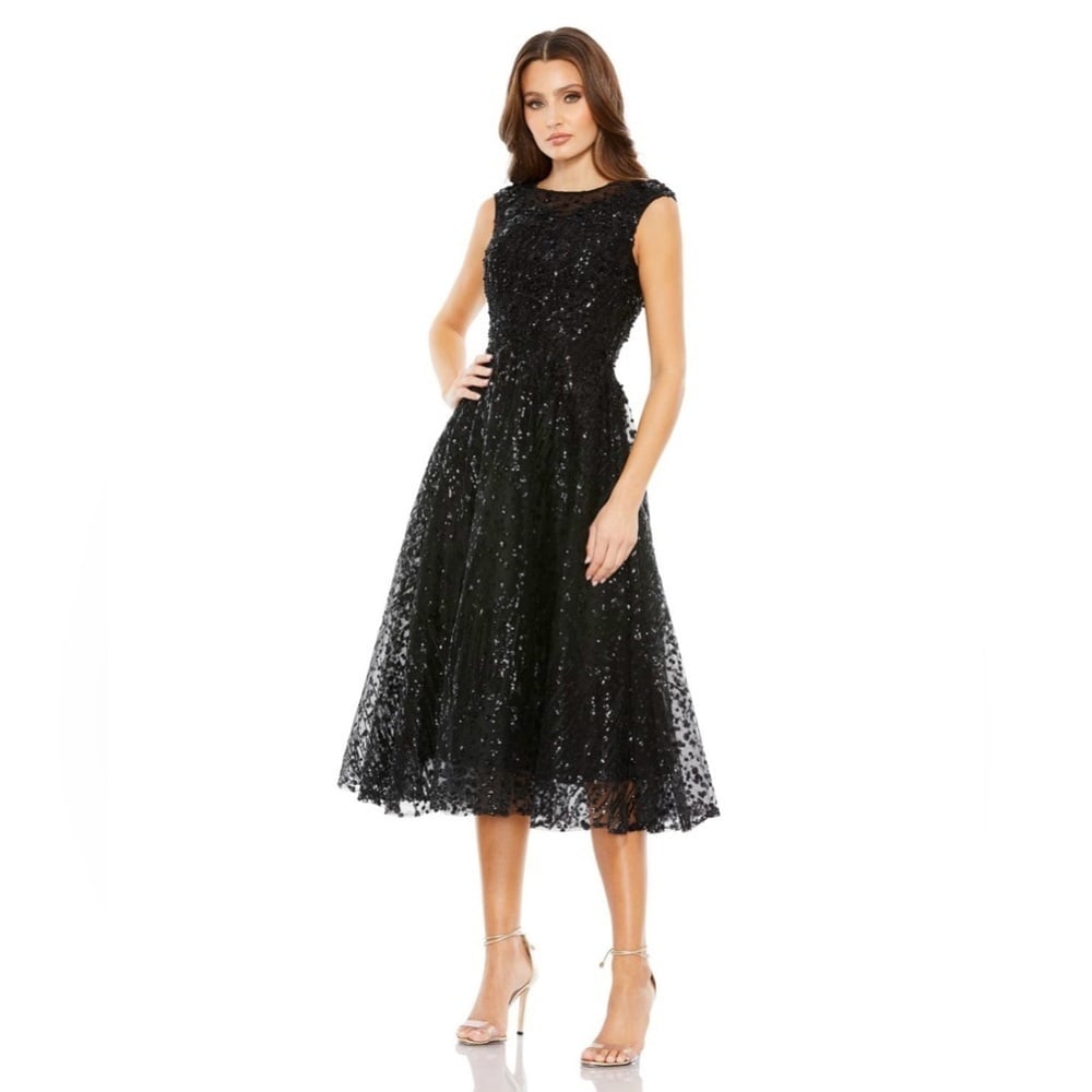 Size 14 Mac Duggal 20398 NWT SEQUINED CAP SLEEVE FIT AND FLARE DRESS
