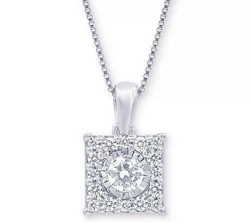 Square diamond silver necklace