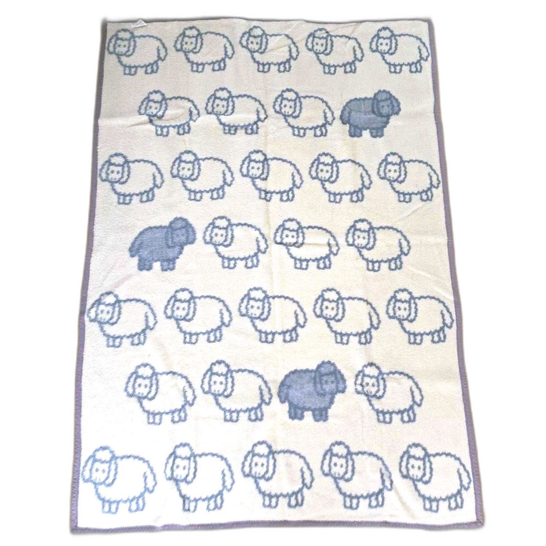 Vintage Crown Crafts Counting Sheep Reversible Blanket Vuteks Blue Cream Acrylic