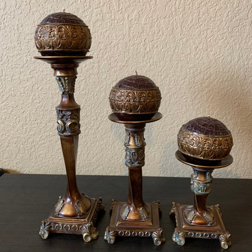 Set of 3 Large Tiered Candle Holders with Candles