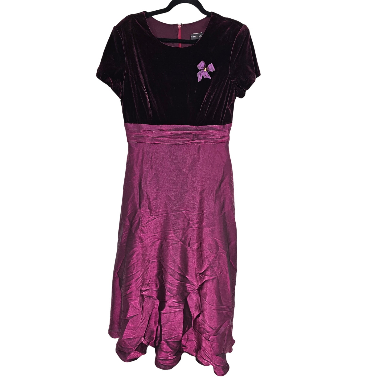 Vtg 1990s Rhapsody Womens Sz 14 Maxi Length Formal Dress Purple Velvet Metallic