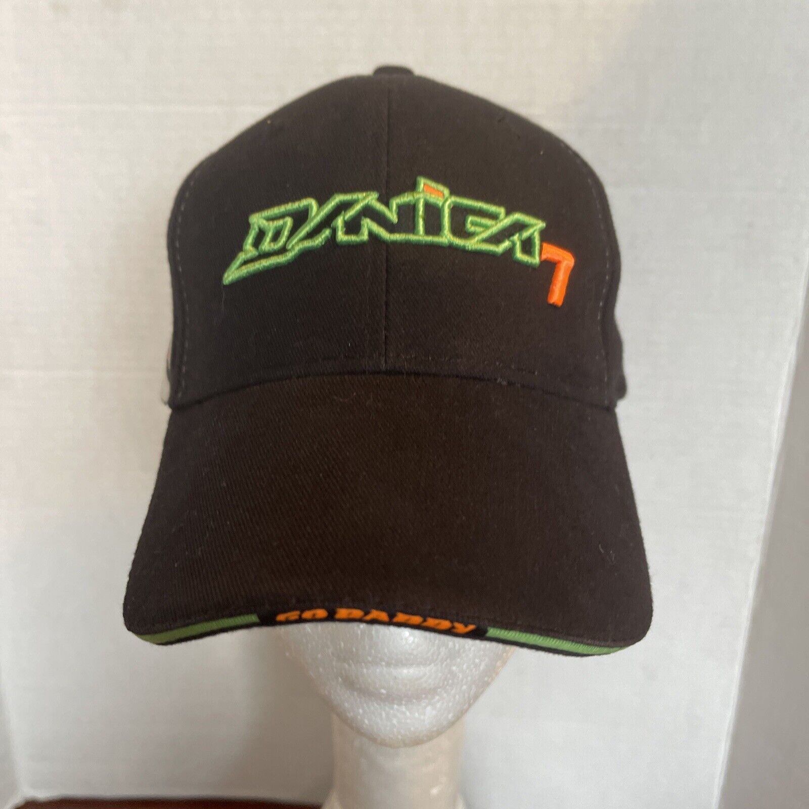 NASCAR GoDaddy #7 Danica Patrick Black/Green/Orange Cap Hat