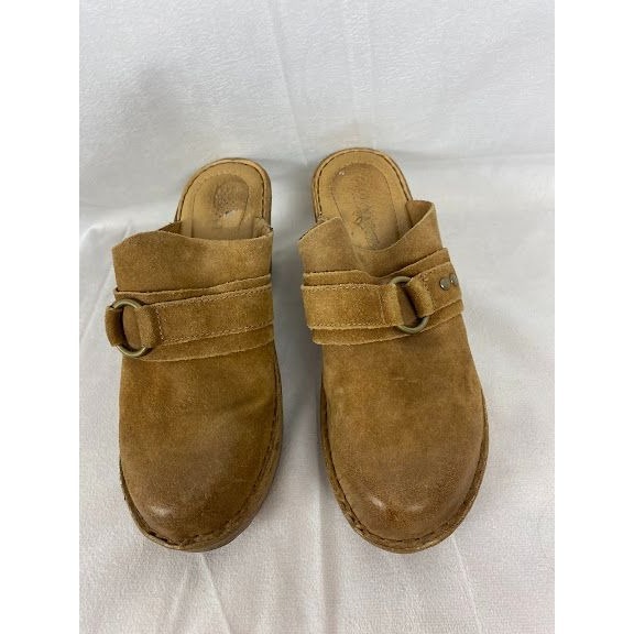 Born Nola Distressed Suede Clogs Mule Wedge Heel Brown Women's 7