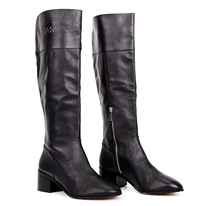 Michael Kors Women Dylyn Black Leather MK Logo Riding Boots size 9