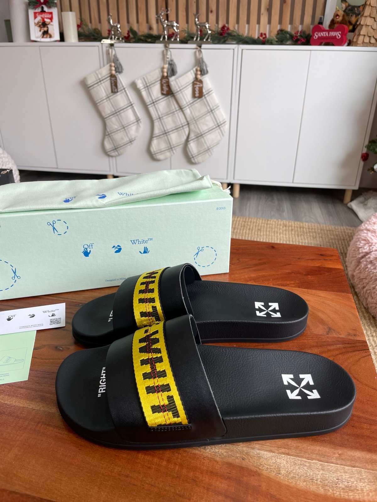 Off White Industrial Pool Slides Sandals Black / Yellow