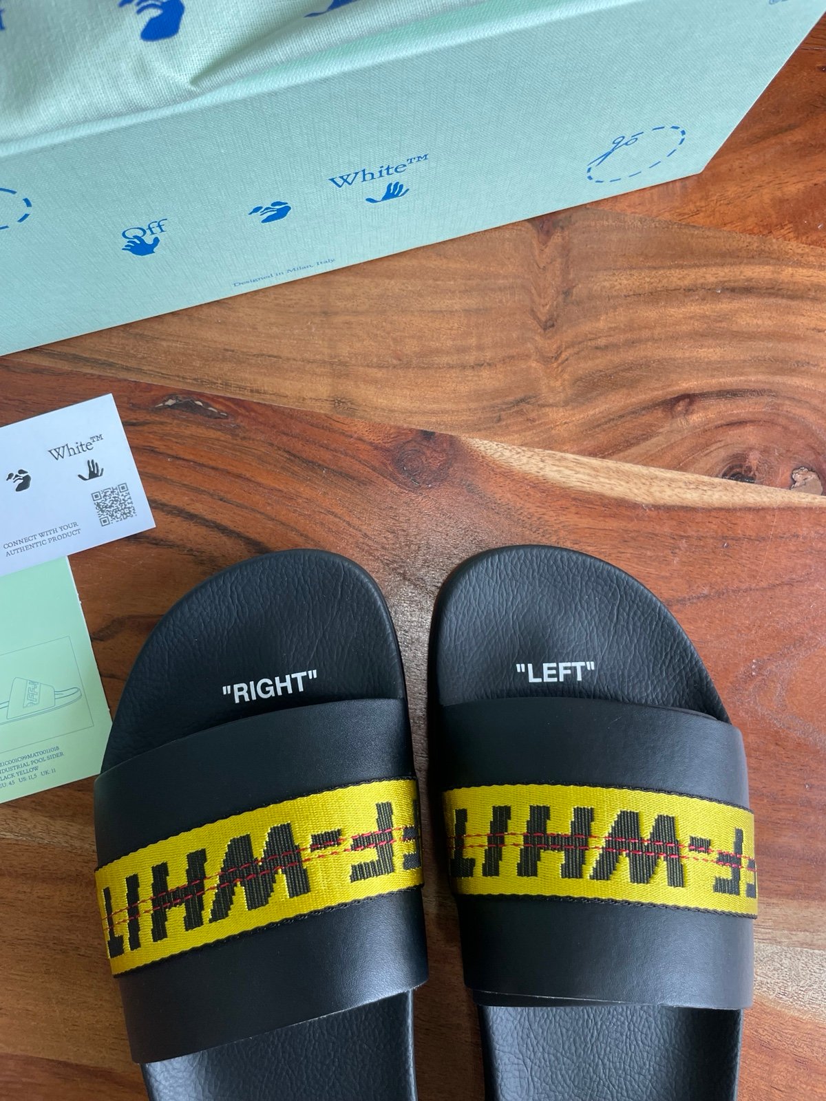 サンダル・ミュール Bulky Slides - Off White - Black/Yellow - Leather Off White Industrial Pool Slides Sandals Black / Yellow