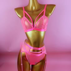 Neon Pink Triangle Harness Garter Set