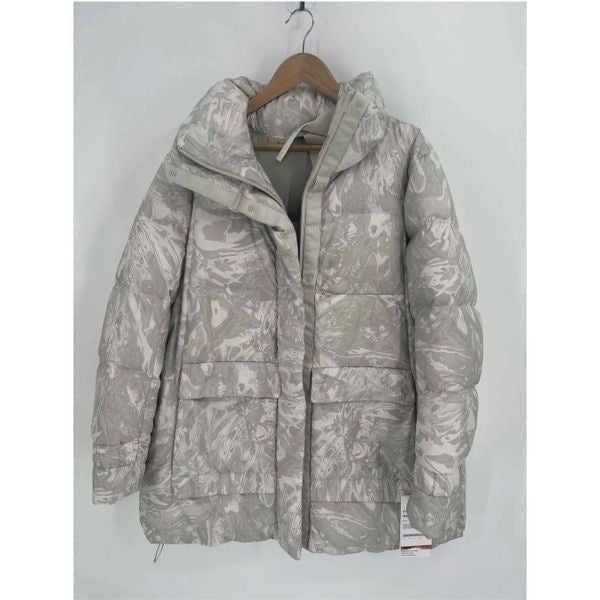 Lululemon Goose Down Jacket Puffer Coat Women's Size 12 Off White Beige Gray New
