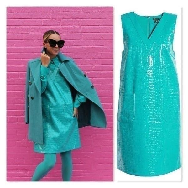 Halogen x Atlantic-Pacific Croc Embossed Faux Leather Shift Dress size Small