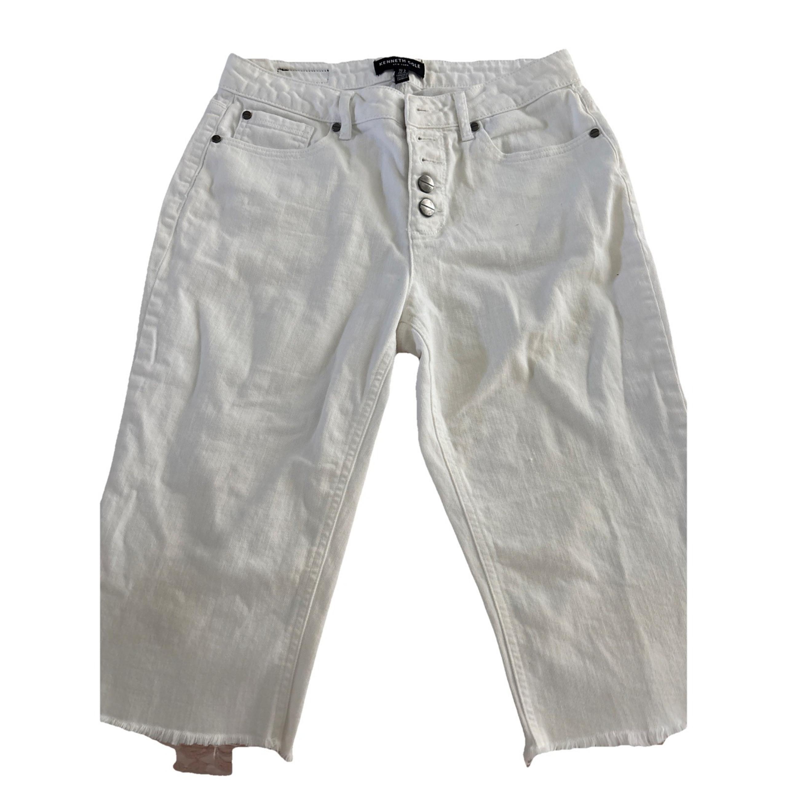 Kenneth Cole NY  Size 4 Jeans Capri White button fly Wider Leg Waist 30 Crisp