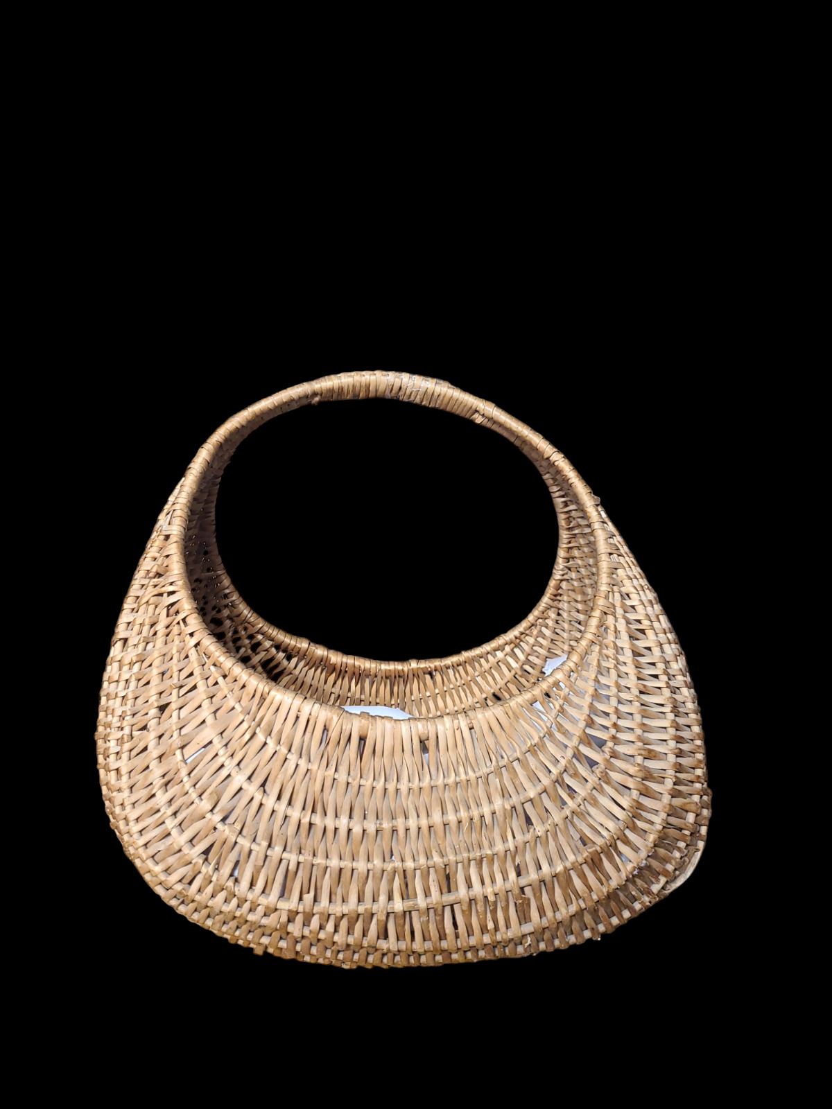Large Scandinavian wicker Crescent shaped basket 13inW 17inL