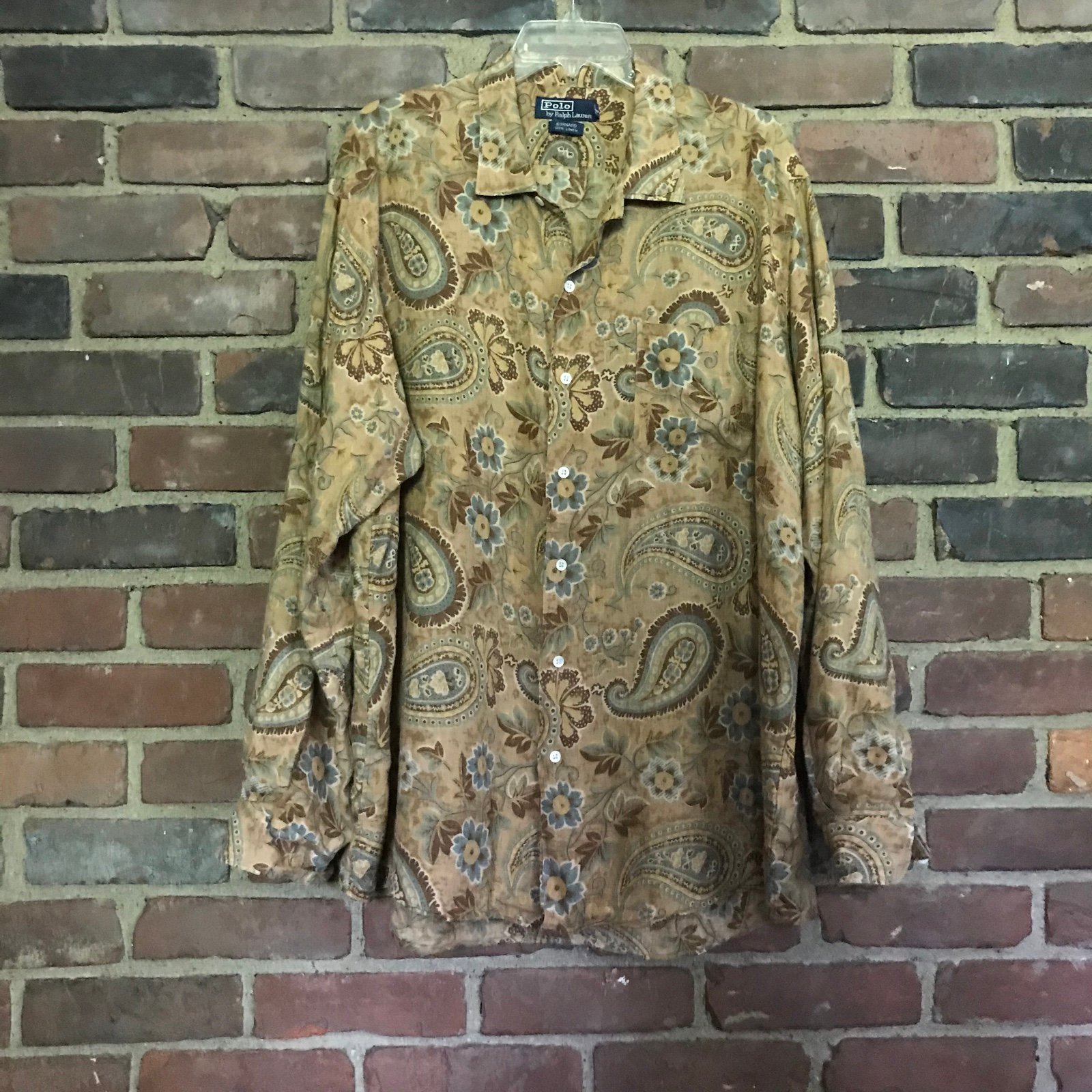 POLO Ralph Lauren Bonnard Paisley L Button Up Linen Shirt XL -56 Bust -33” Long