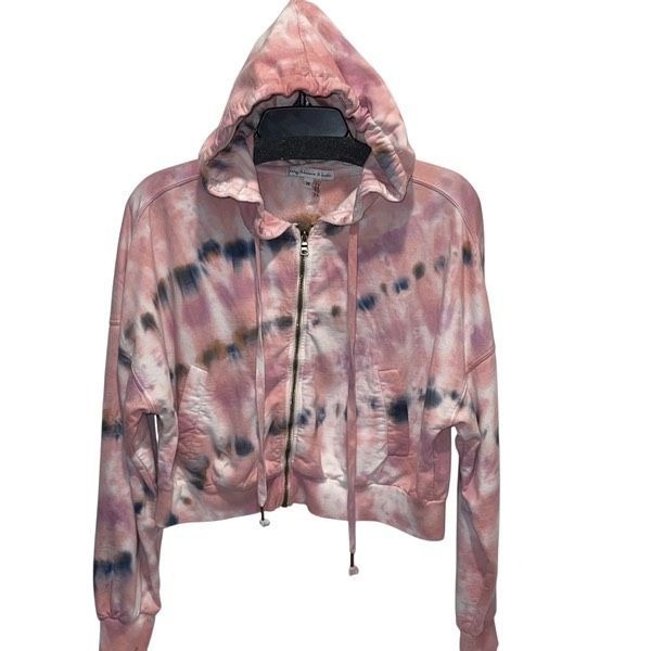 Young Fabulous & Broke Womens Full Zip Hoodie Cropped Medium Pink Tie Dye