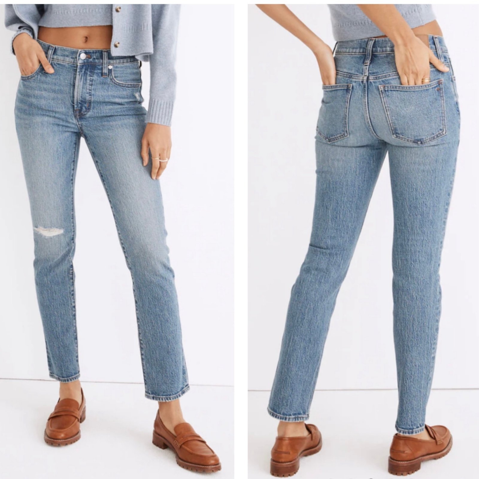 Madewell The Mid-Rise Perfect Vintage Jean in Ainsdale Wash: Knee-Rip Edition