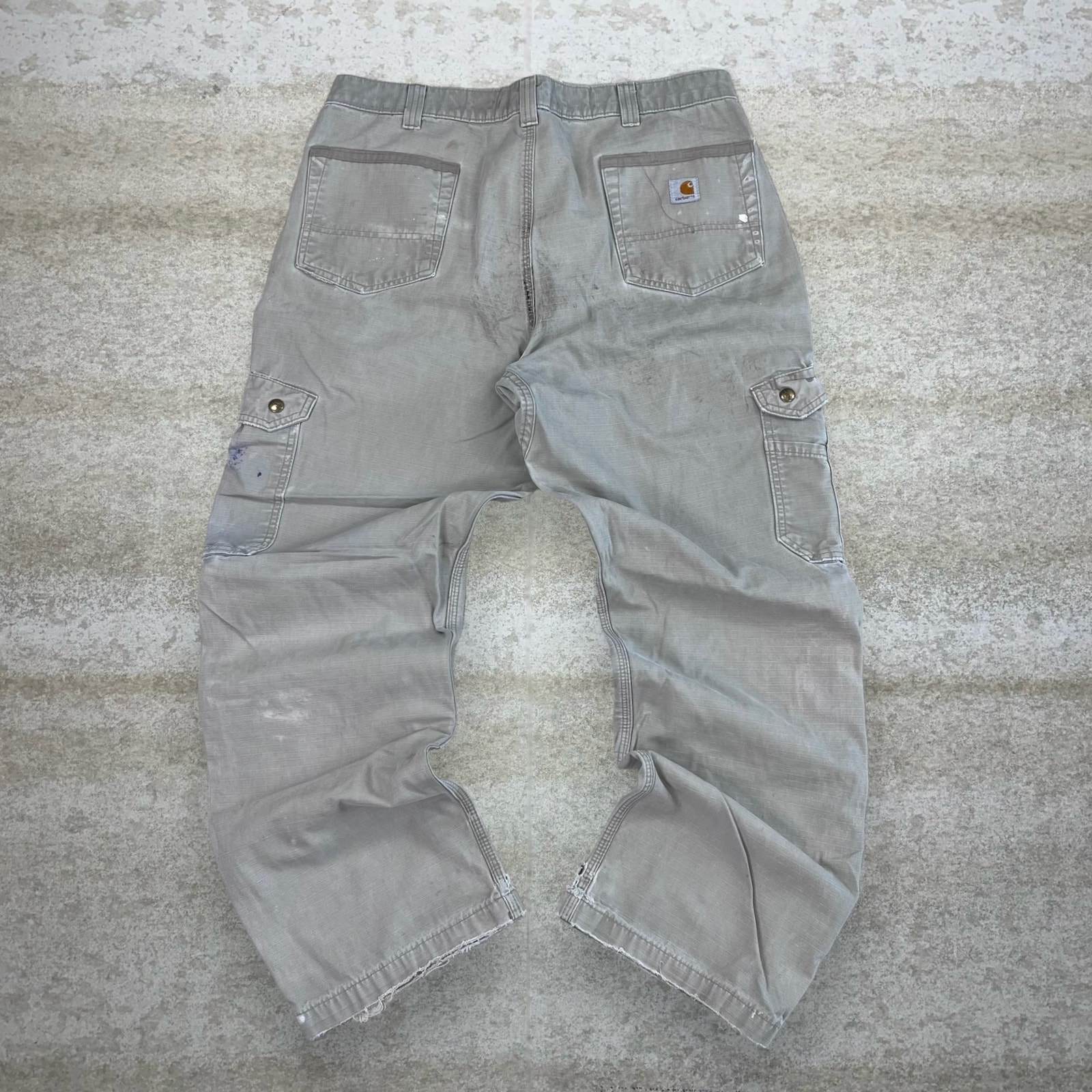 Vintage Carhartt Carpenter Pants Thrashed Light Tan Canvas Baggy Distressed 90s