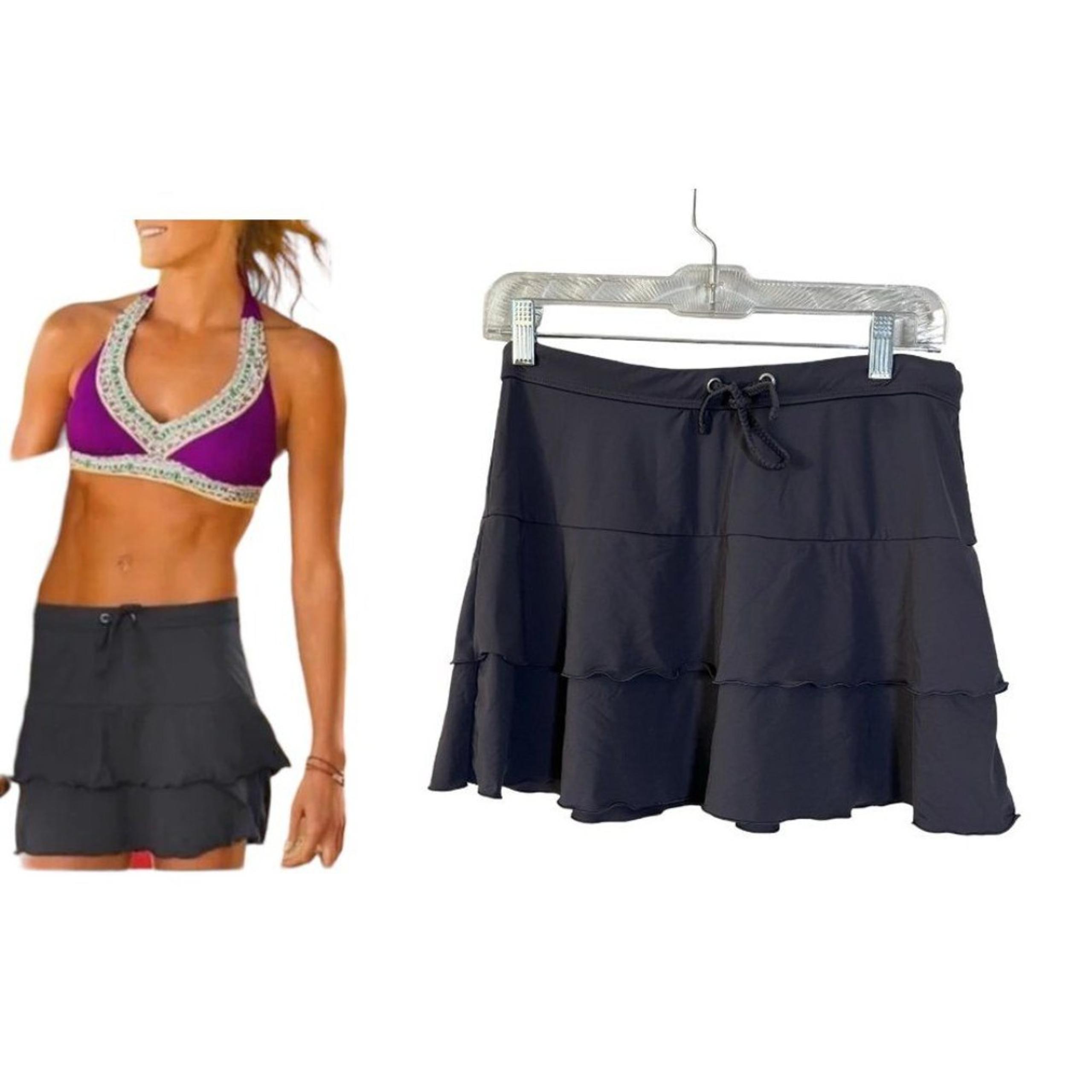 Athleta Flirt Swim Skirt Charcoal Gray Ruffle Size Small