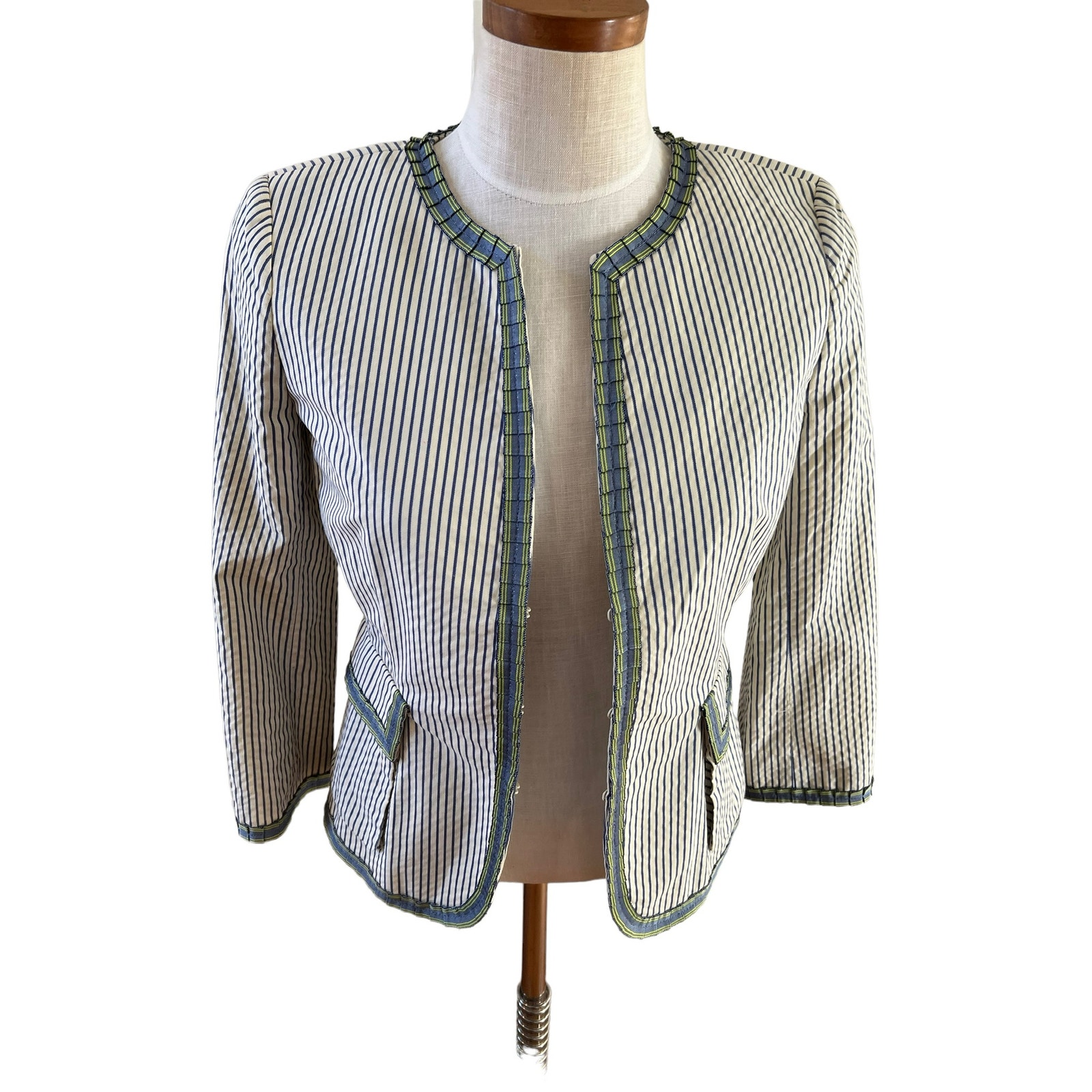 J Crew Seersucker Striped Cotton Blazer Blue White 2