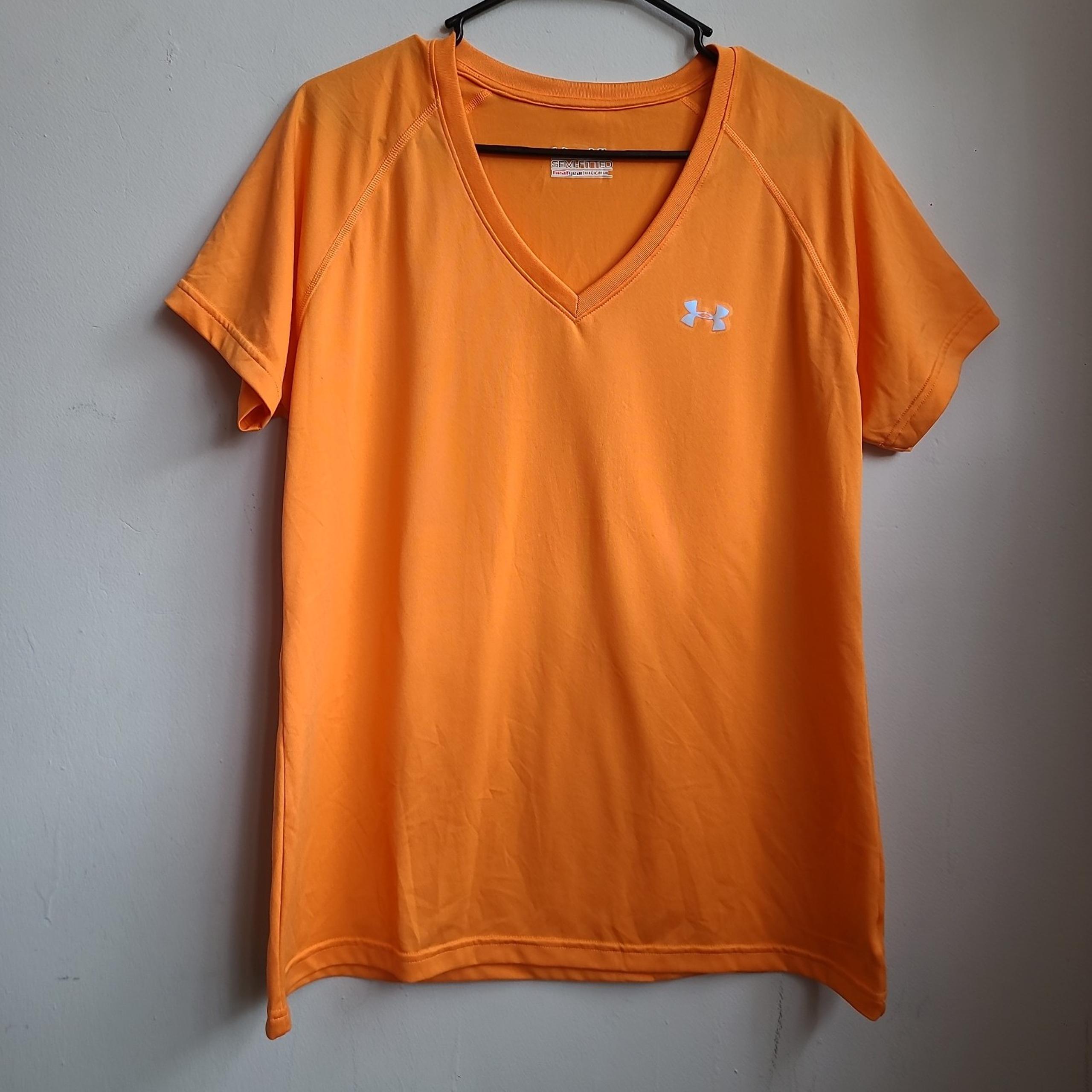 Women's XL Under Armour orange v-neck athletic tee t-shirt Heat Gear semi-fitted