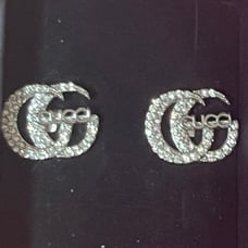 Gucci gg silver tone crystal earrings studs