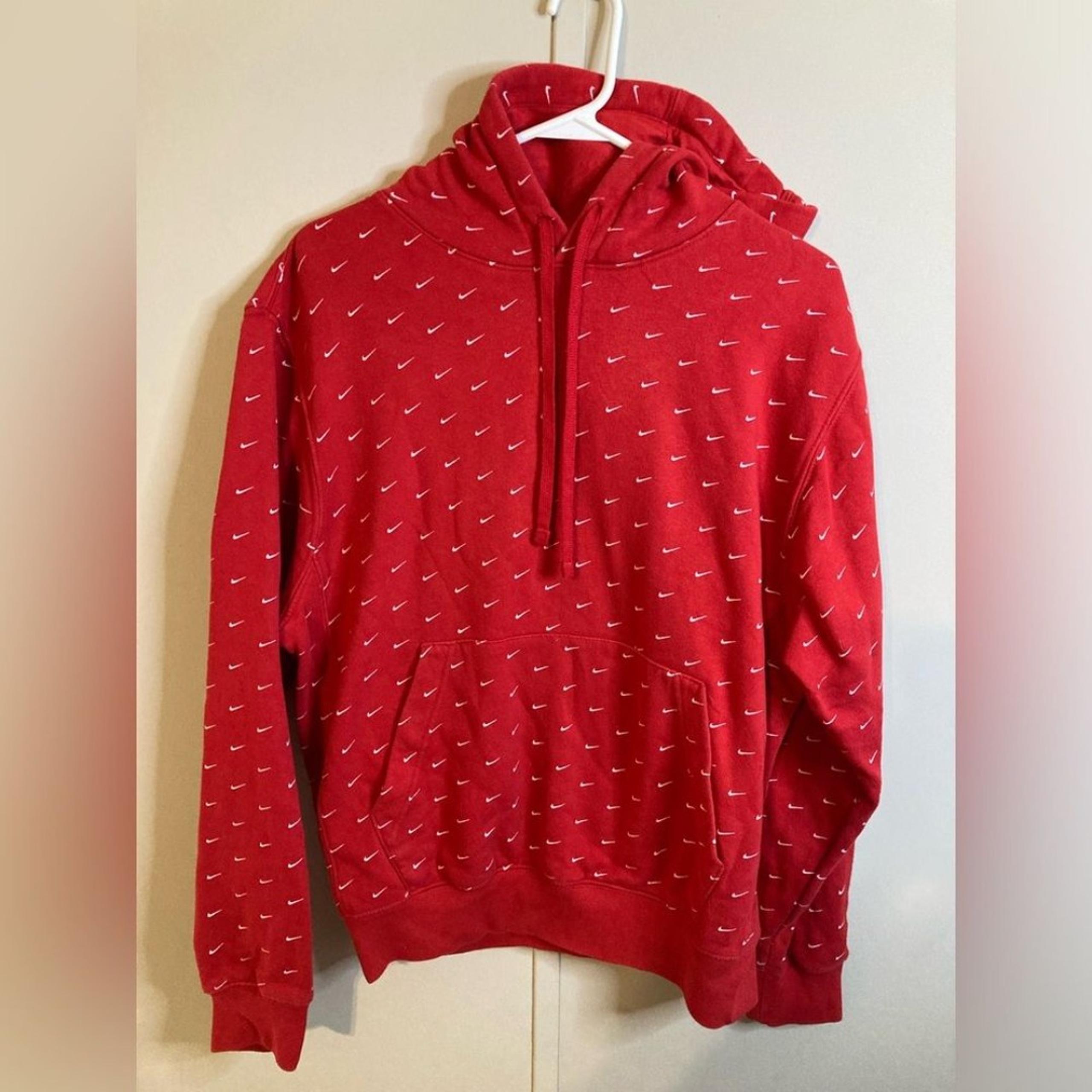 Vintage Nike Swoosh Pattern Red Pullover Hoodie Sweatshirt, Size Small