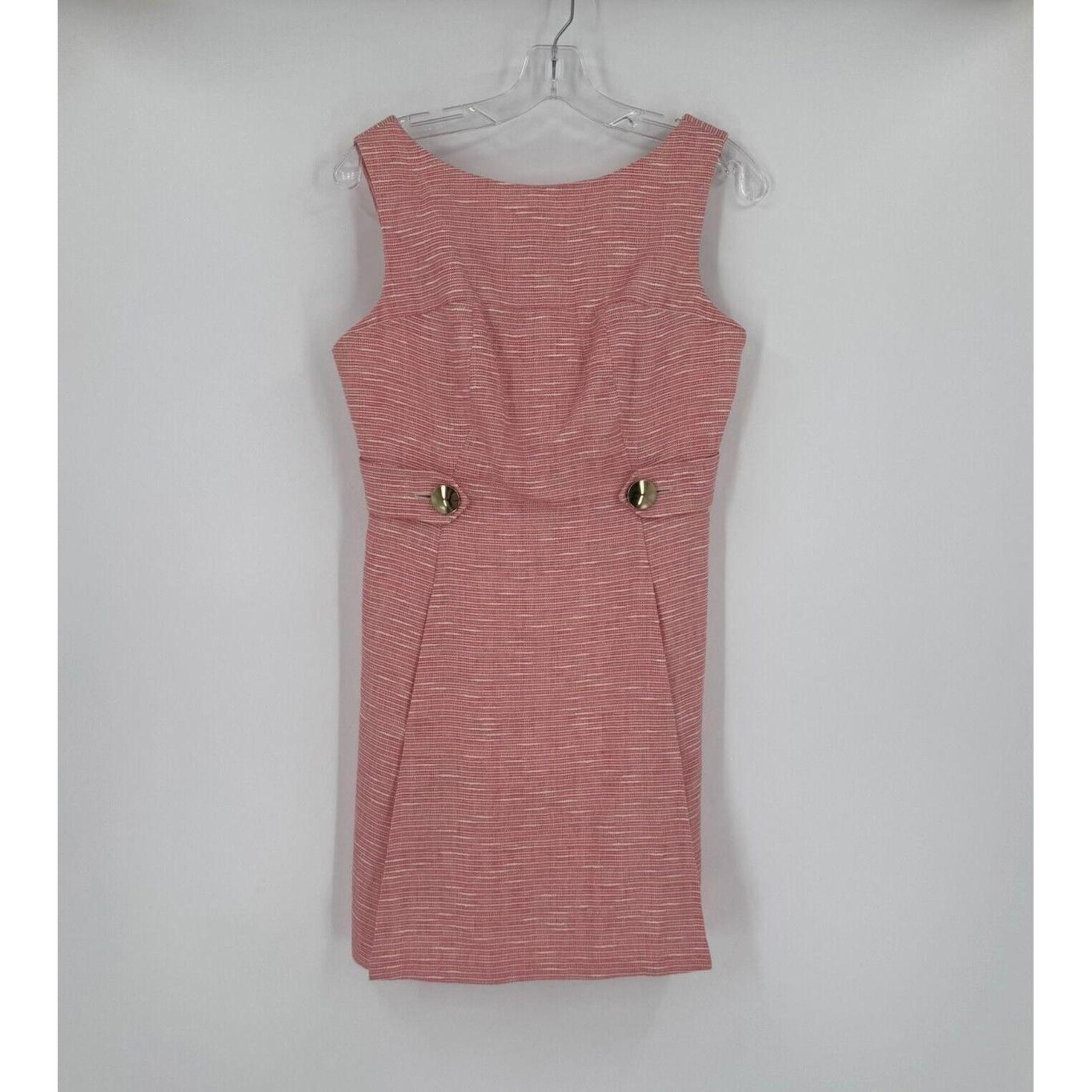 Tibi Womens Pink Striped Linen Cotton Blend Pleated Short Sheath Dress Sz 6