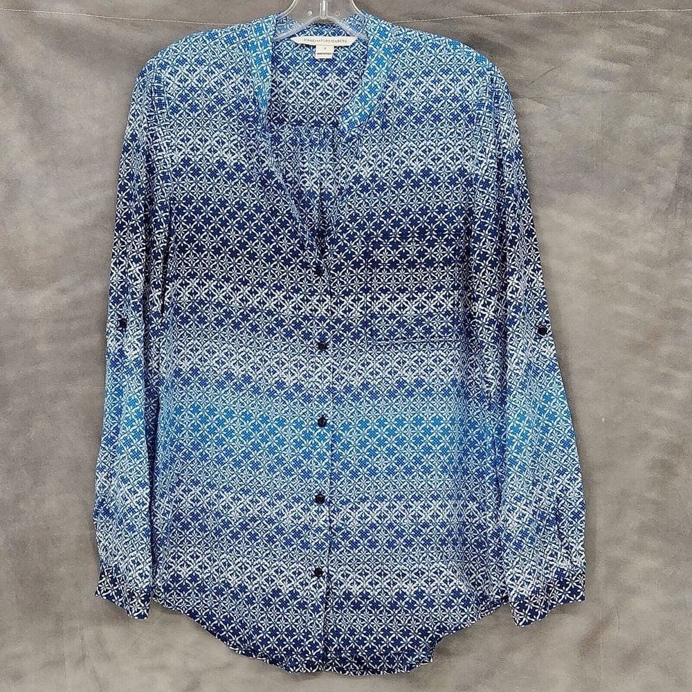 Diane Von Furstenberg Women's 8 Gilmore Silk Moroccan Ombre Blouse Top Blue