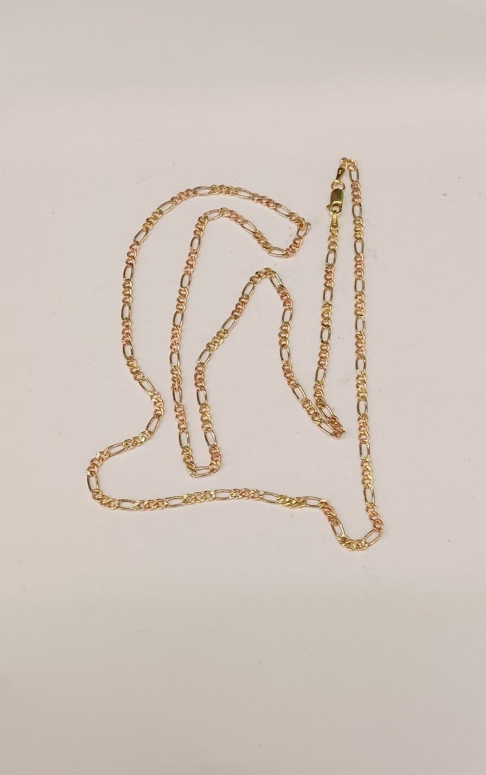 10kt real gold try color figaro daimond cut chain size 24 inches