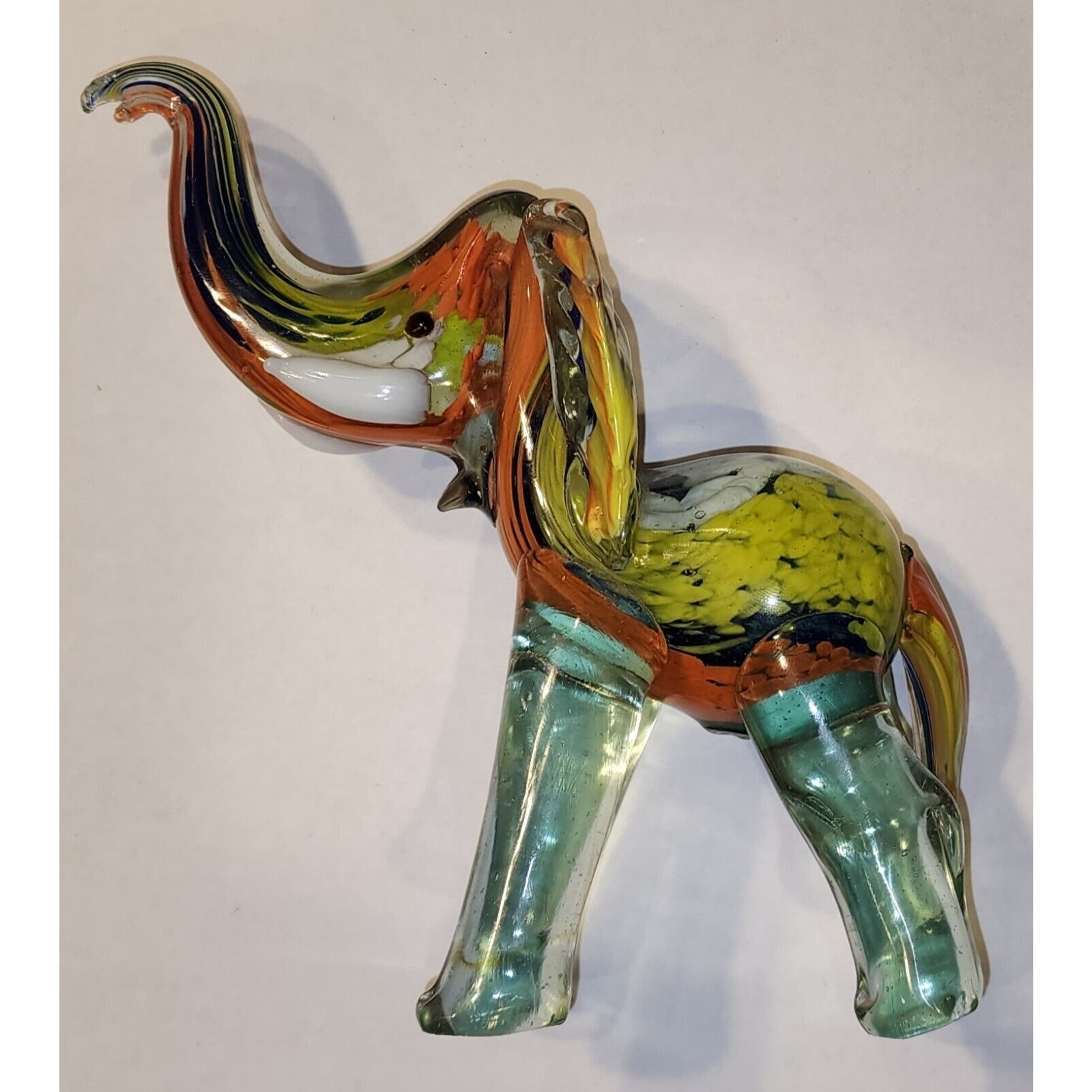 VINTAGE 60's MURANO GLASS ELEPHANT SCULPTURE FIGURINE ~ 6”H MULTICOLOR