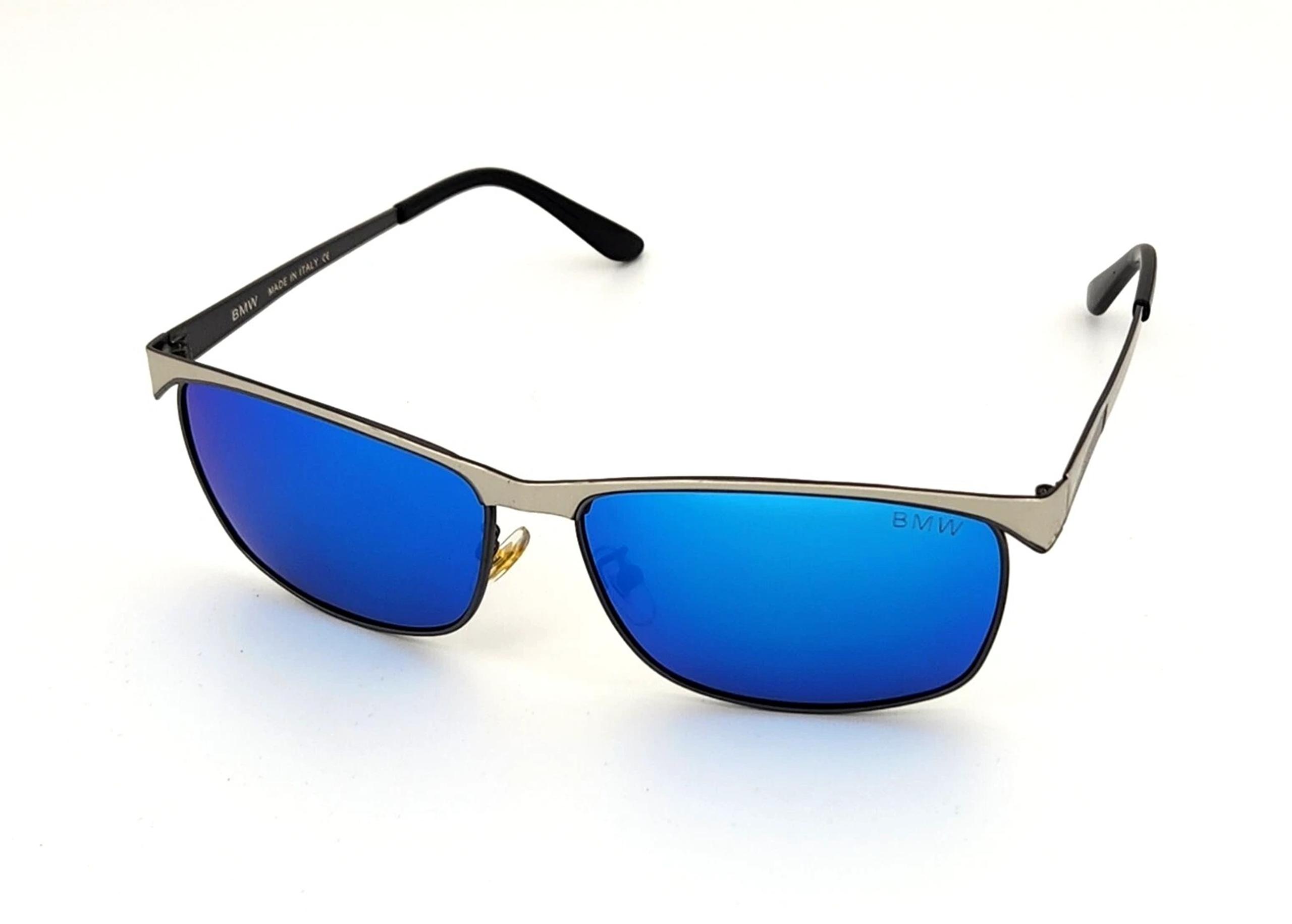 Polarized BMW Metal Sports Sunglasses Silver Frame Blue Mirror Lens NEW BW19