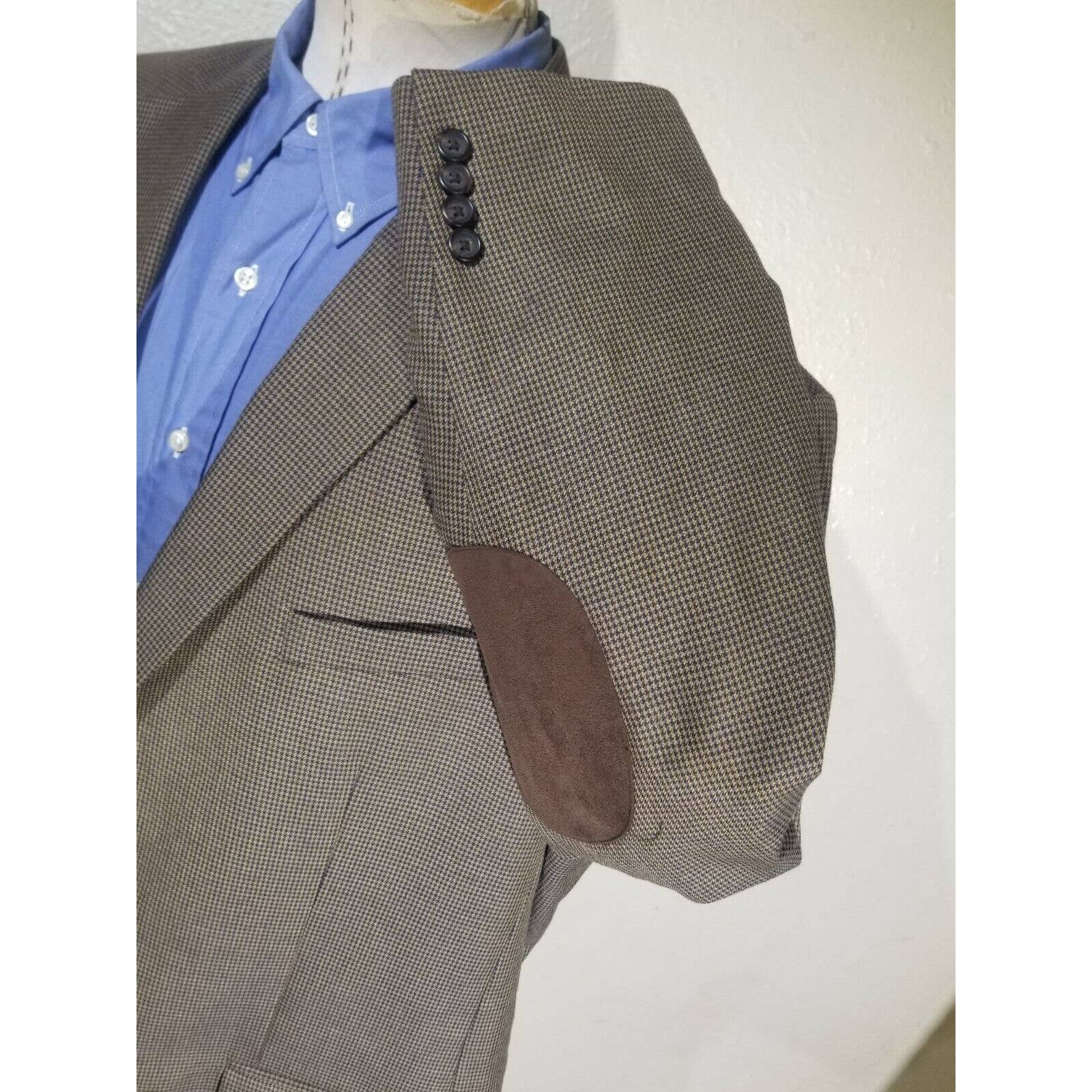 Ralph Lauren 54L Elbow Patch Brown Blue Tooth Check Blazer Jacket Sport Coat