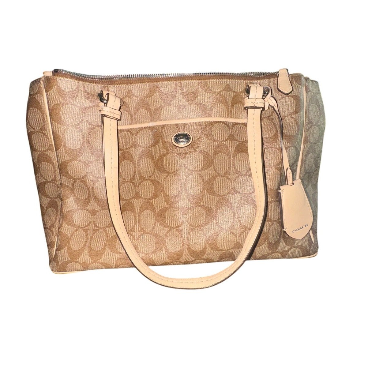 Coach Signature Peyton Double Zip Carryall Tote Handbag Purse