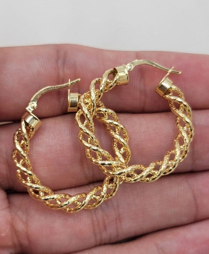 Solid 14k Gold Twisted Hoop Earrings