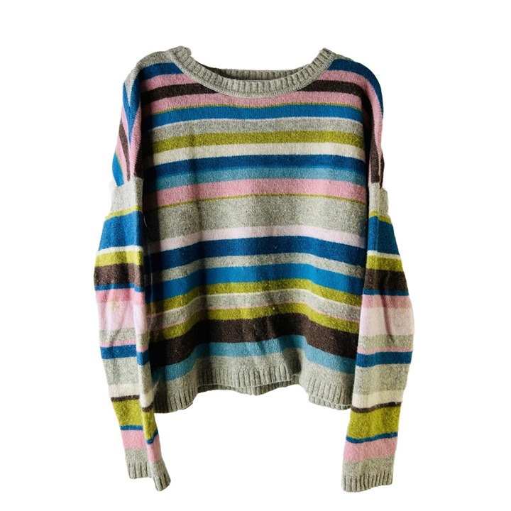 Sundance Catalog Womens Medium Lambswool Rainbow Stripe Crewneck Sweater