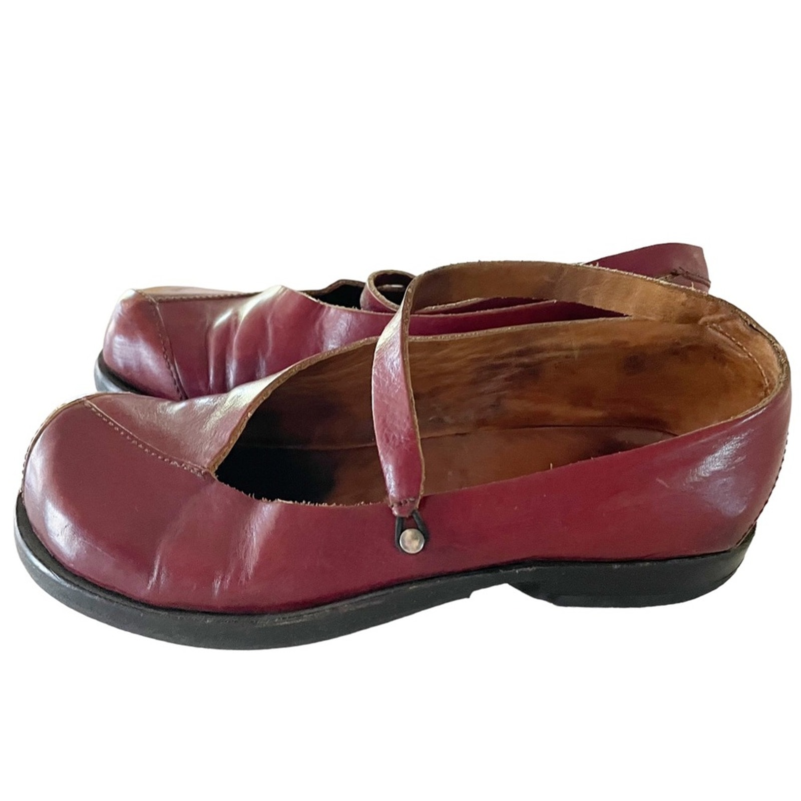 CYDWOQ Women Size 4.5-5 Red Leather Mary Janes