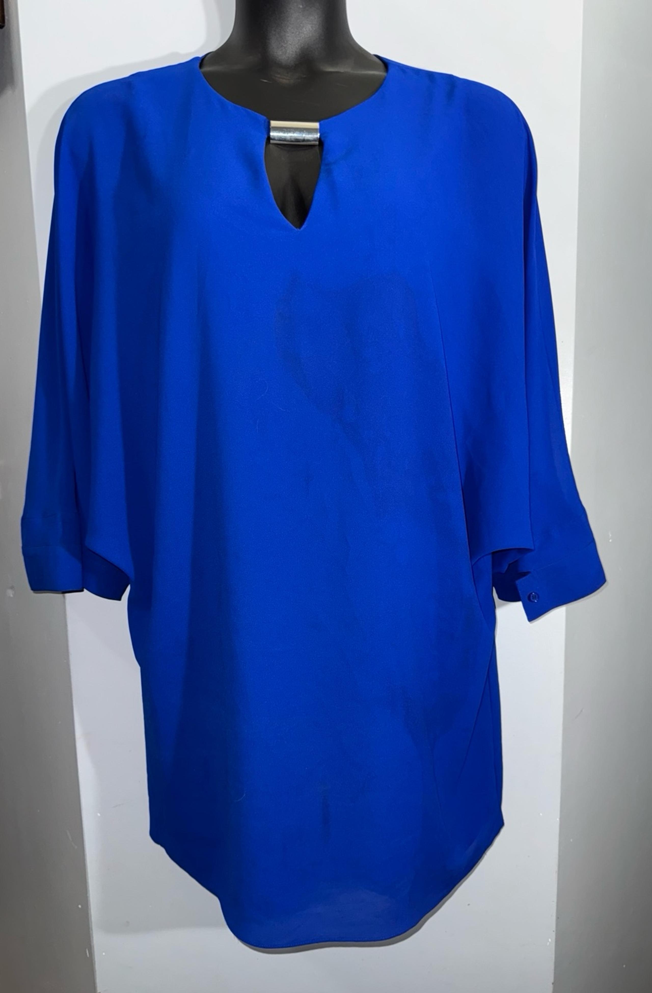 Belle Badgley Mischka lined cobalt blue crepe shift dress size US 12