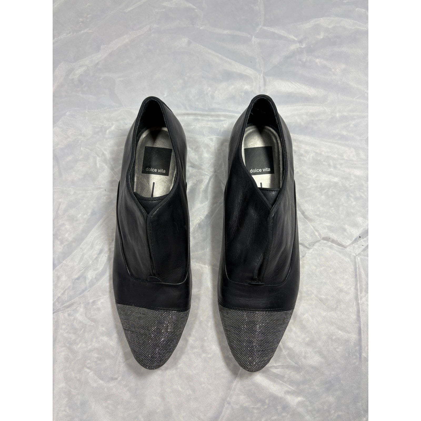Dolce Vita black faux leather with silver toe loafer 7