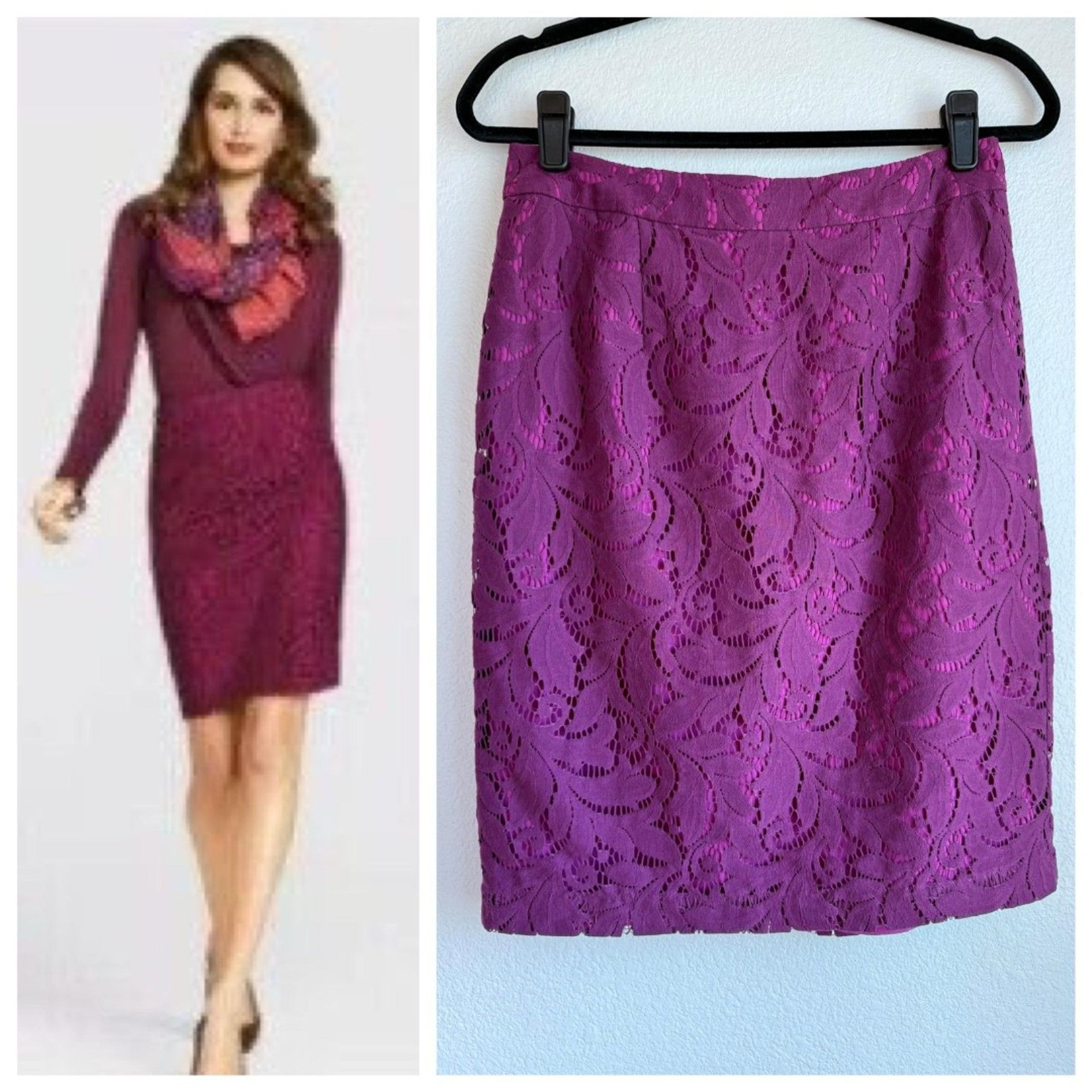 CAbi Women's Plumberry Lace Frolic Knee Length Pencil Skirt Suit Purple Magenta
