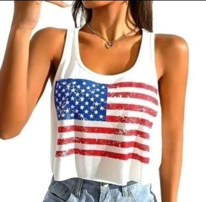 American Flag crop tank top sz medium