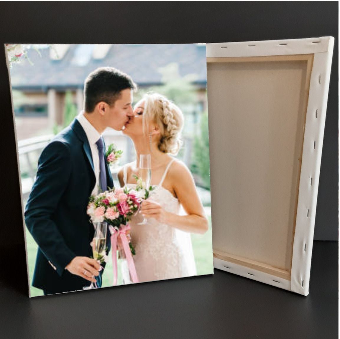 16X20 inch Custom Printed Canvas stretched on wood frame Wedding family portrait