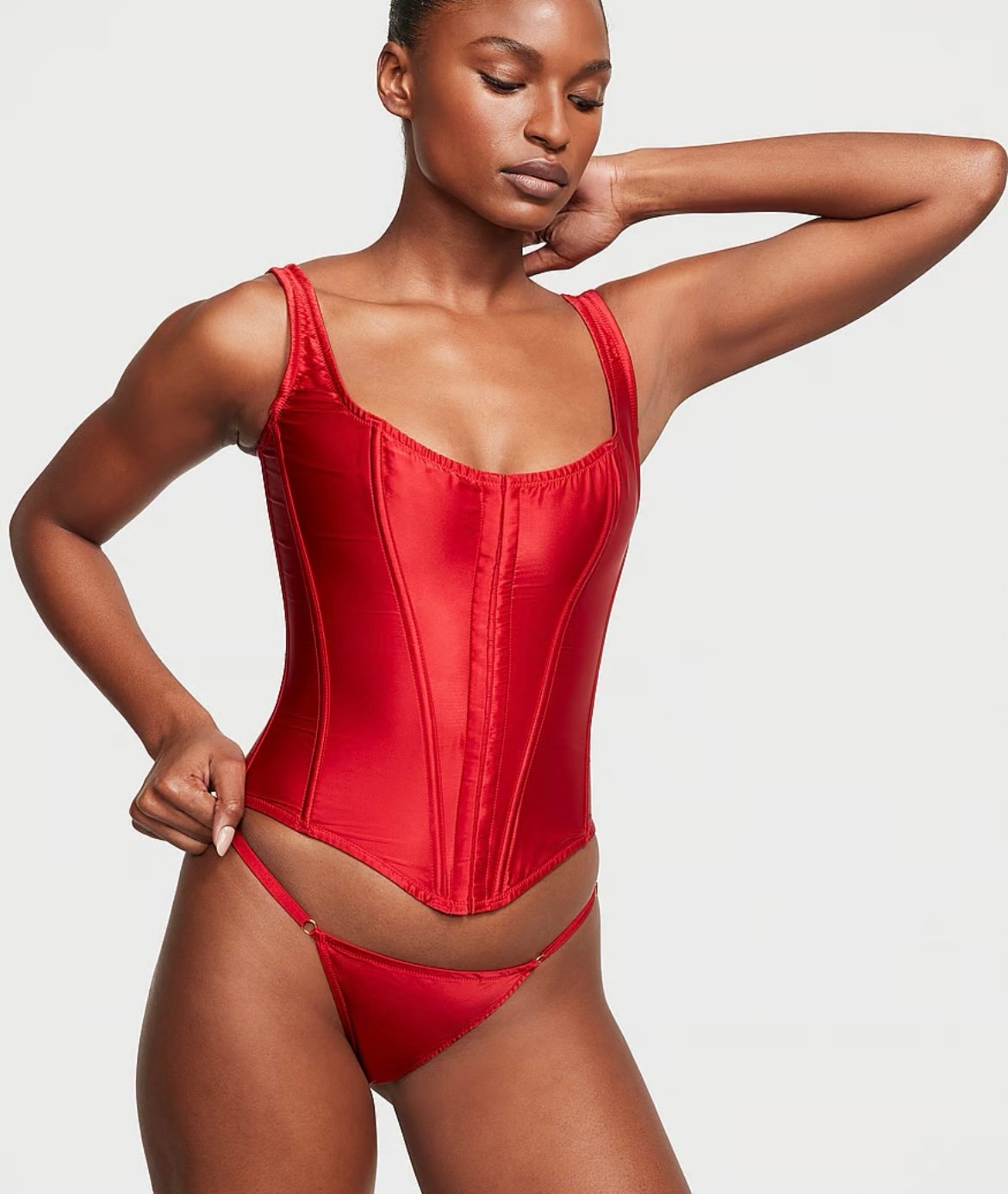 Victoria’s Secret 100% Silk Corset and Thong Set -Large- NWT-Red
