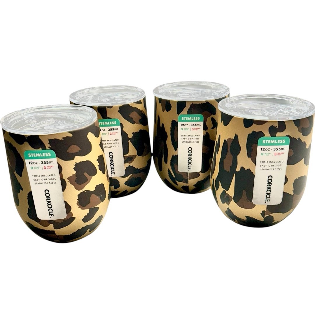 NEW Corkcicle Luxe Leopard Print Stemless Tumblers Set