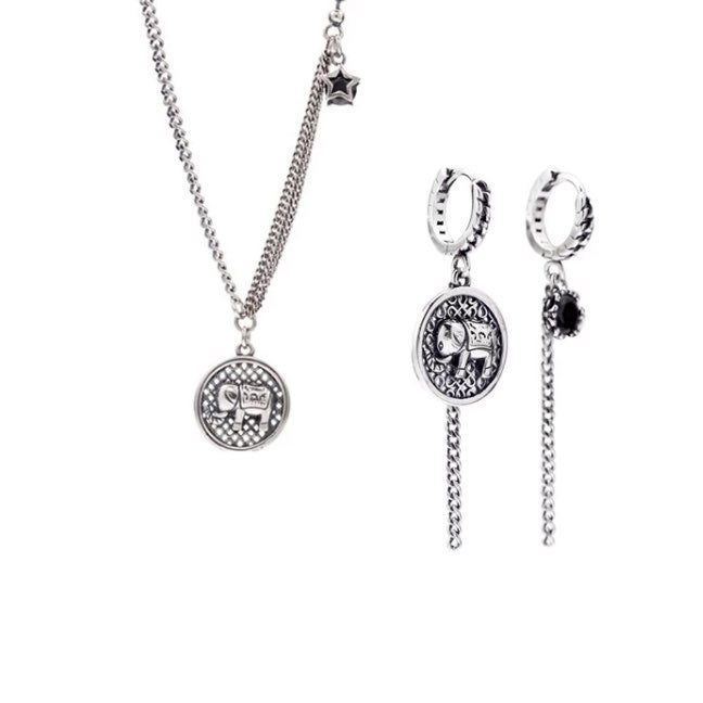 S925 Elephant Round Disc jewelry set