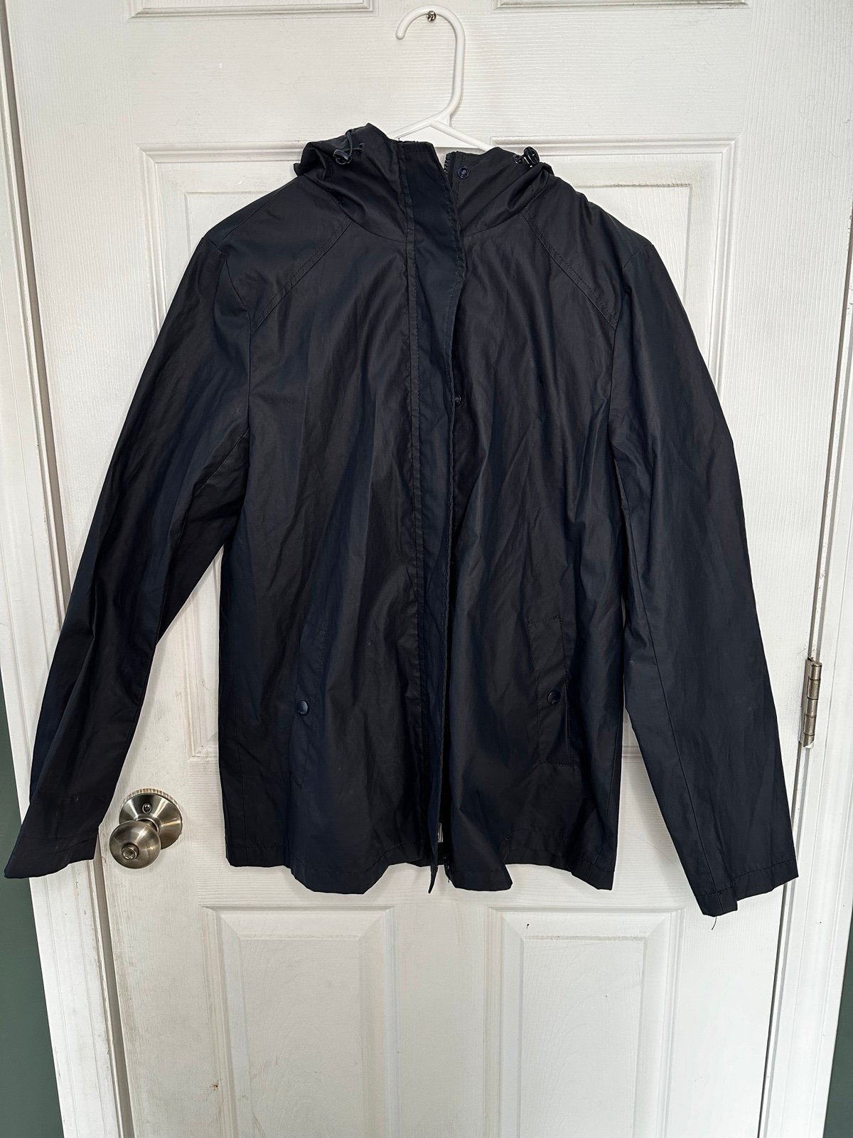 Women’s GH Bass Co Blue Hooded Rain Jacket Coat With Pockets Size Small