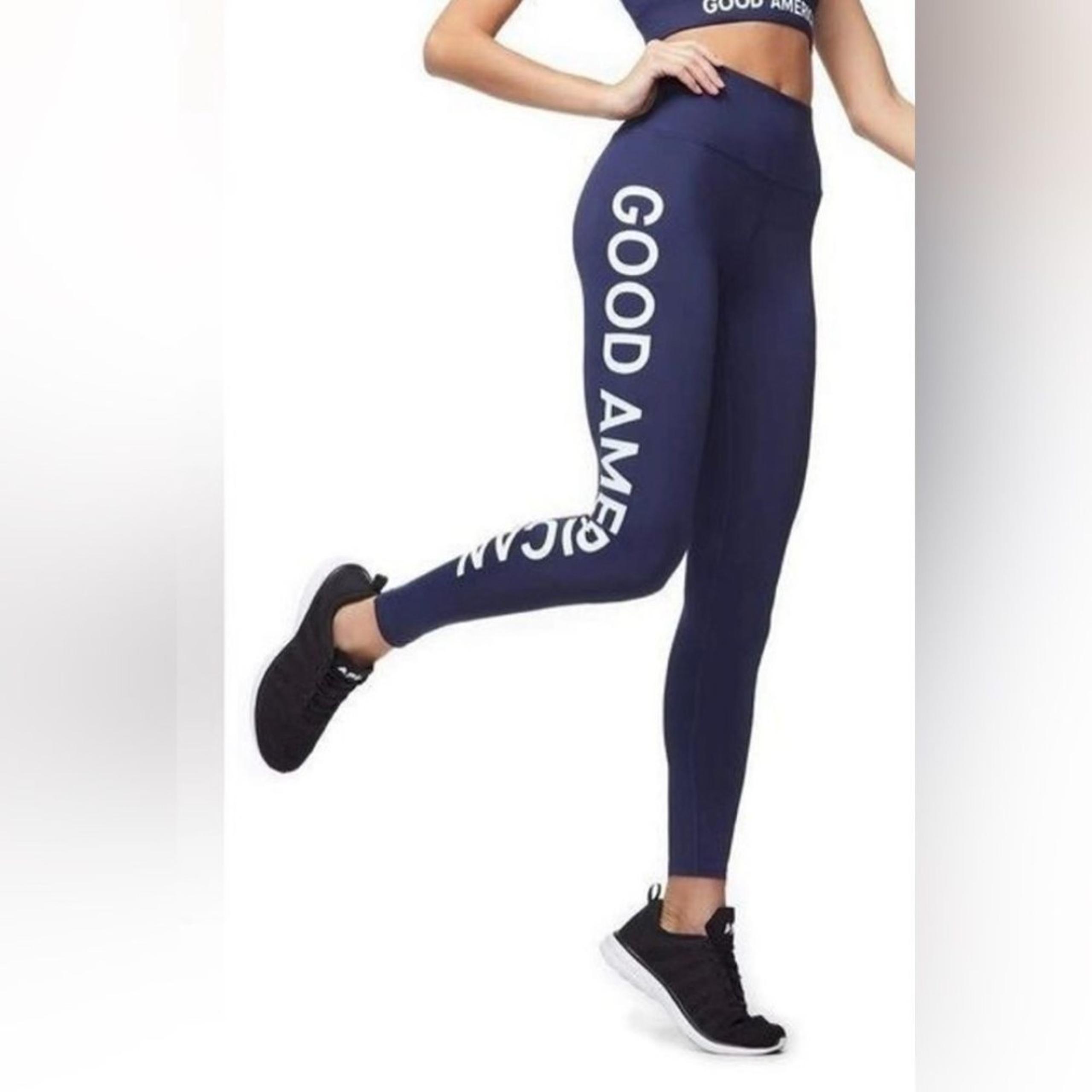 Good American Legging Logo Athletic Leggings Navy Blue