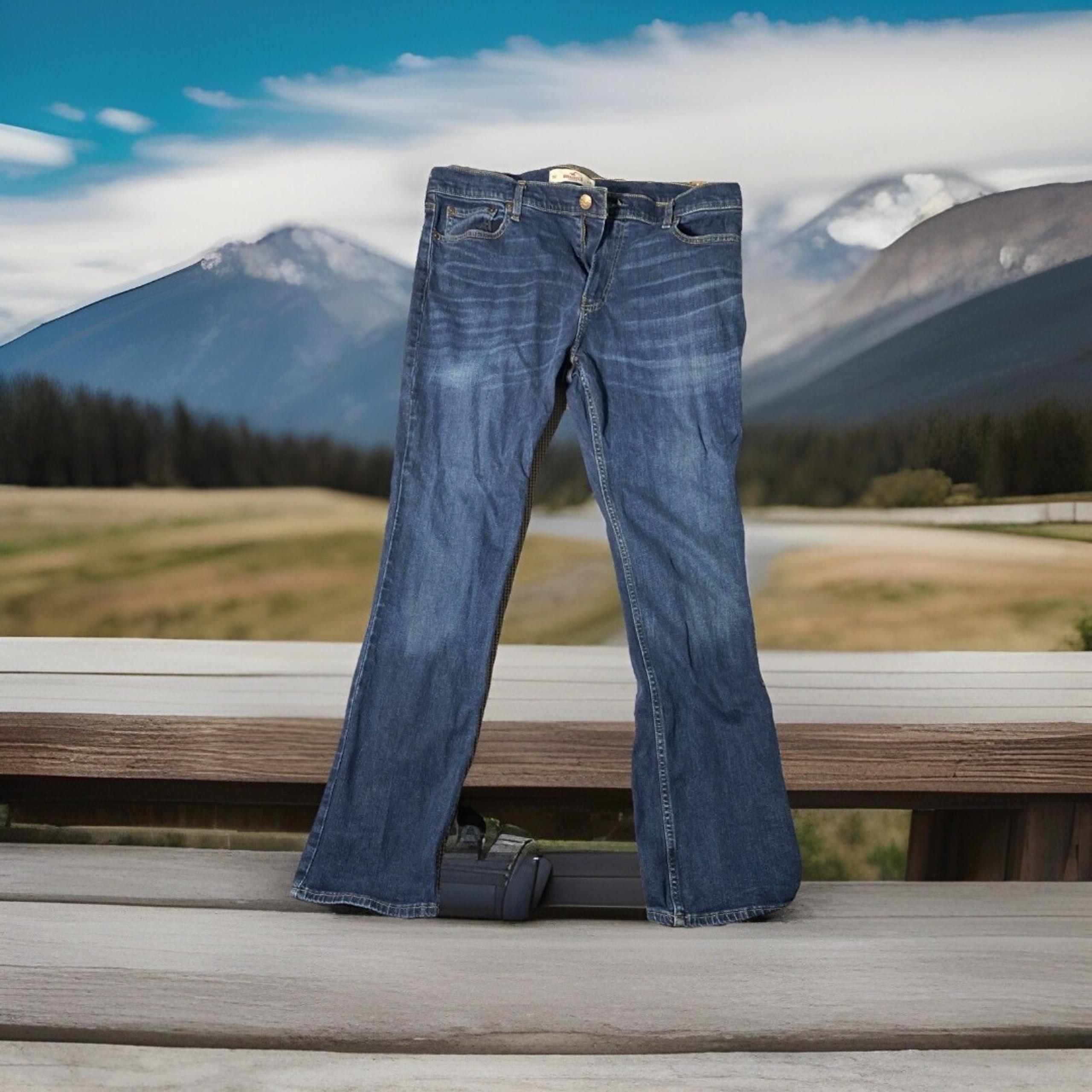 HOLLISTER Bootcut Jeans Men 38W 34L Blue Denim Mid Rise Dark Wash Zip Fly