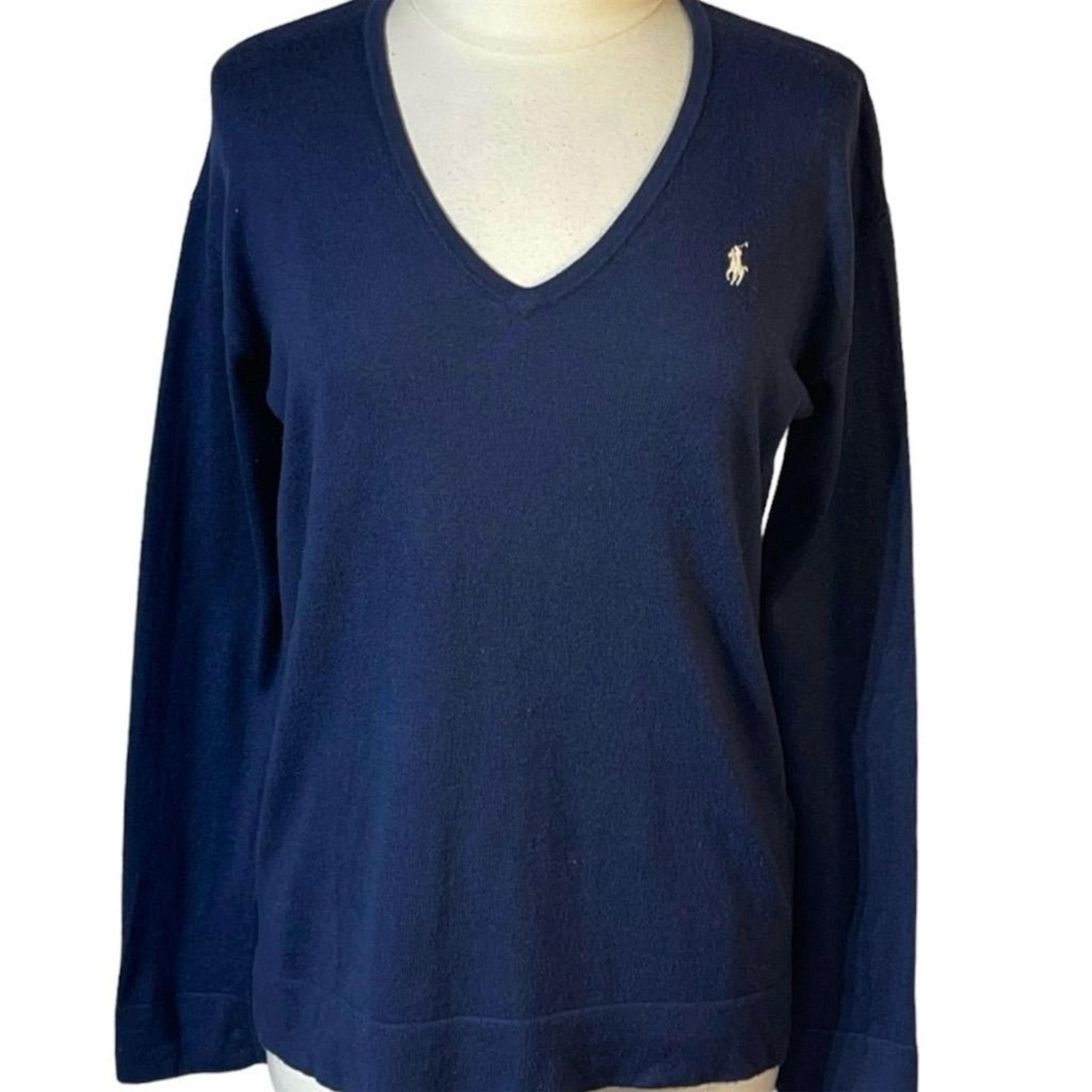 Polo Ralph Lauren Women's V-Neck Sweater Medium Blue Pullover Long Sleeve