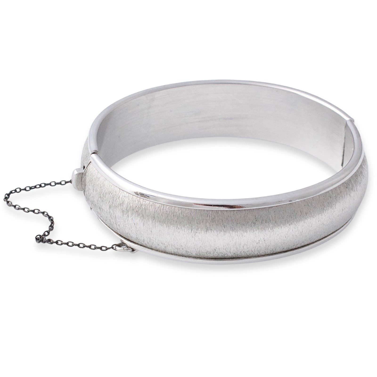 Vintage Napier Hinged Bangle Bracelet Silver Tone Brushed Satin Finish