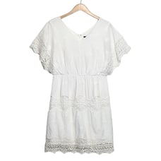 Ann Taylor Eyelet Lace Floral V Neck Short Sleeve Cotton White Mini Dress Size 8