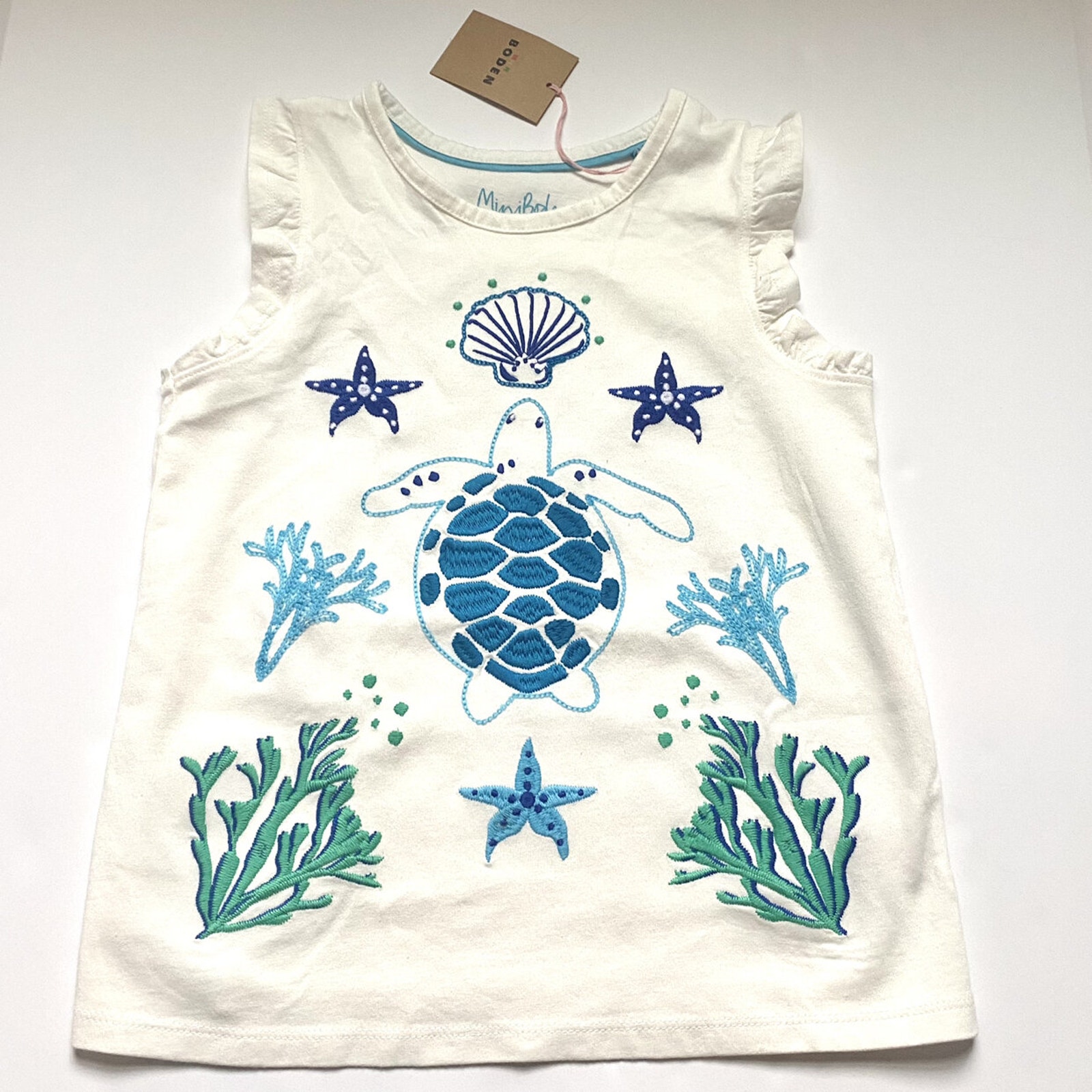 NEW Mini Boden Superstitch Beach Ocean Frill Shirt